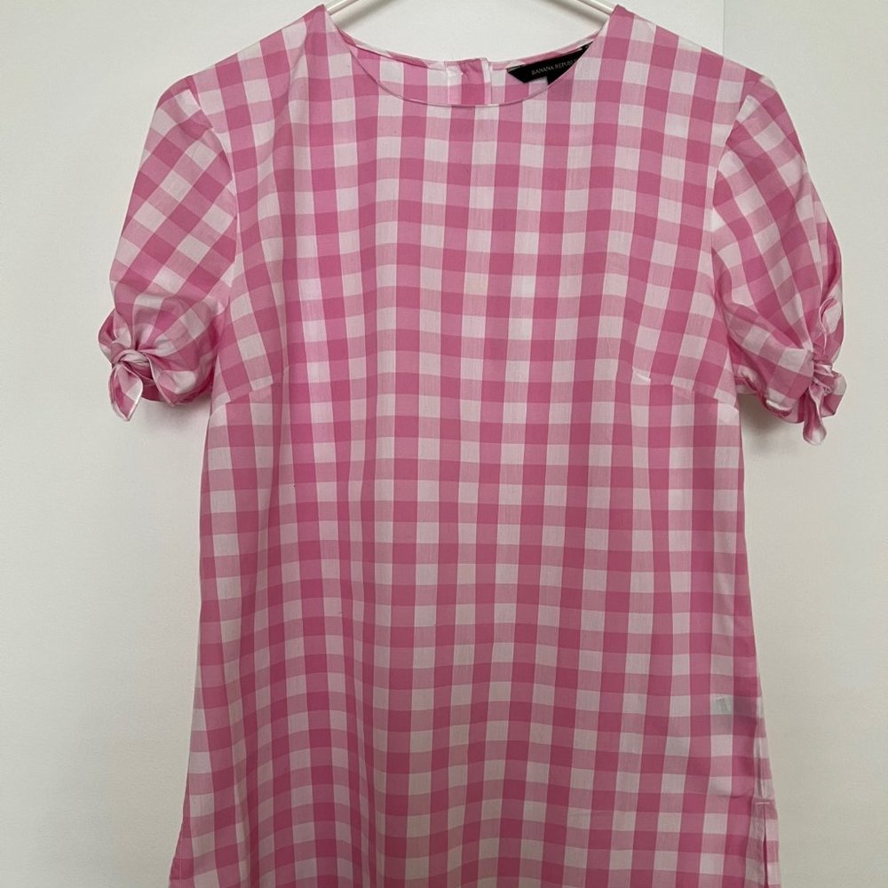 Banana Republic Pink Checked Tie Sleeve Shirt/Blouse